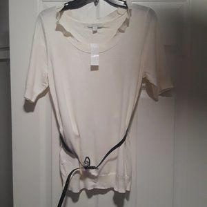 Thin White Sweater with Black Belt